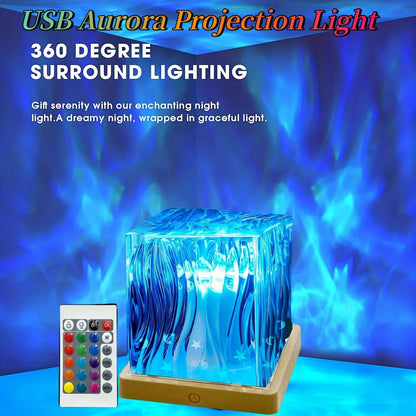 16 Colors Aurora Projector Light Starry Sky Galaxy LED Night Lamp with Remote Control & Auto Rotate USB Plug